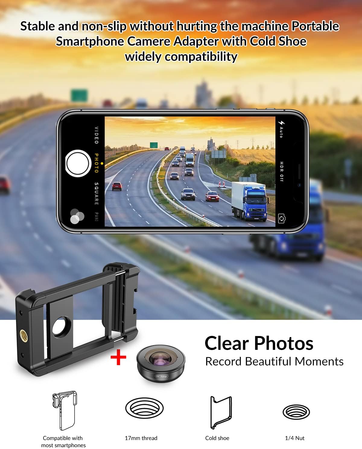 17 mm Thread Lens Adapter, Telephoto Lens Phone Mount Sturdy and Wear-Resistant, Lens Holder Suitable for All Lens&Telephoto Lens with 17mm Thread, Works with Almost All Smartphones - Image 2