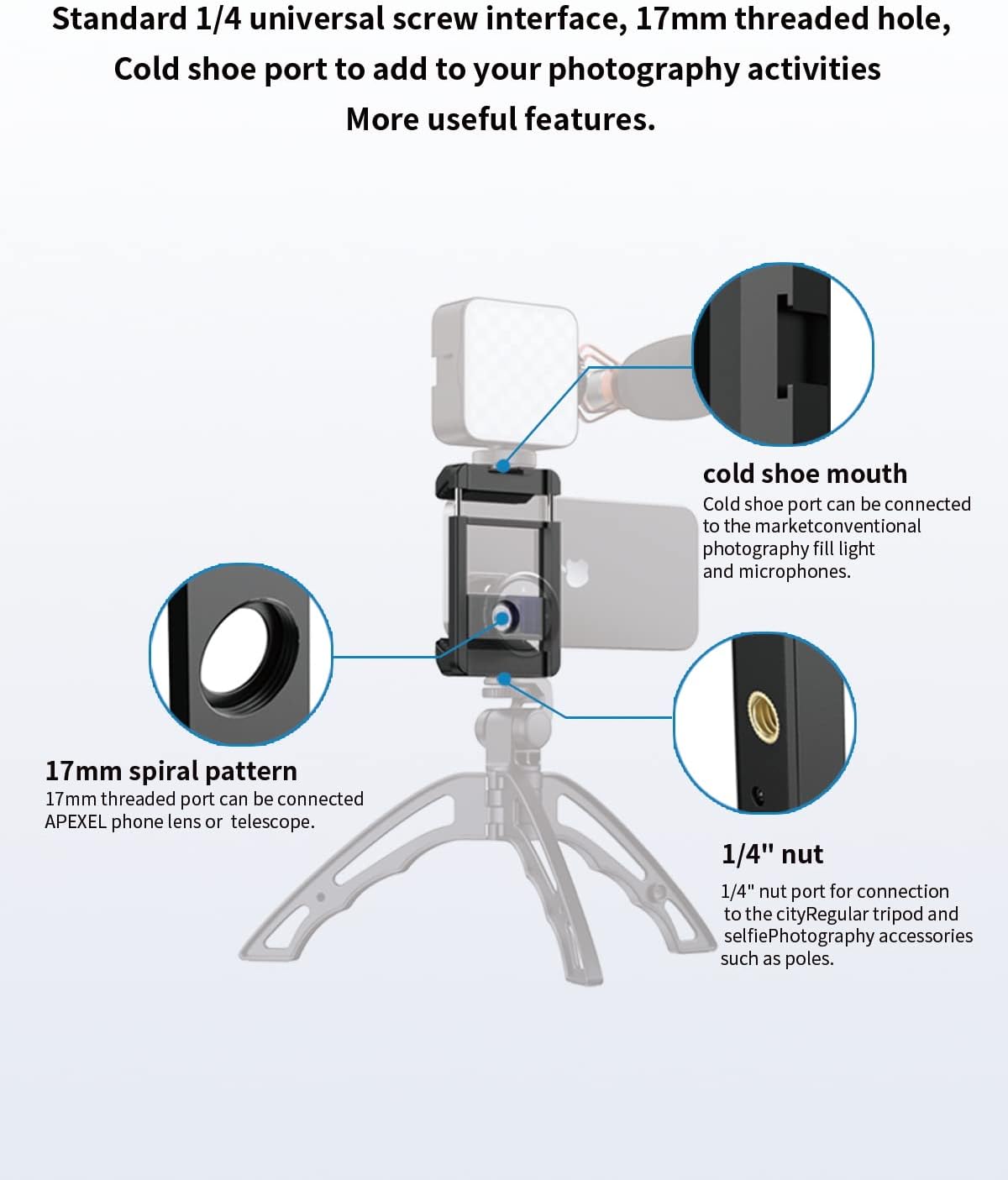 17 mm Thread Lens Adapter, Telephoto Lens Phone Mount Sturdy and Wear-Resistant, Lens Holder Suitable for All Lens&Telephoto Lens with 17mm Thread, Works with Almost All Smartphones - Image 3