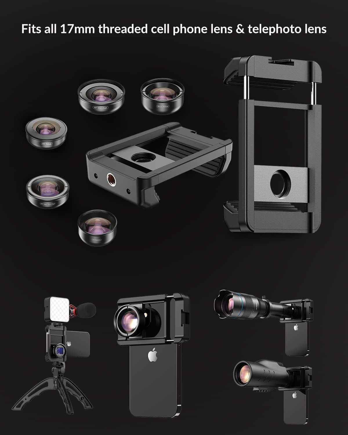 17 mm Thread Lens Adapter, Telephoto Lens Phone Mount Sturdy and Wear-Resistant, Lens Holder Suitable for All Lens&Telephoto Lens with 17mm Thread, Works with Almost All Smartphones - Image 7