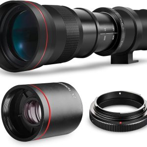 High-Power 420-1600mm f/8.3 HD Manual Telephoto Lens for Nikon D500, D600, D610, D700, D750, D800, D800e, D810, D810a, D850, D3400, D5000, D5100, D5200, D5300, D5500, D5600, D7100, D7200, D7500 DSLR