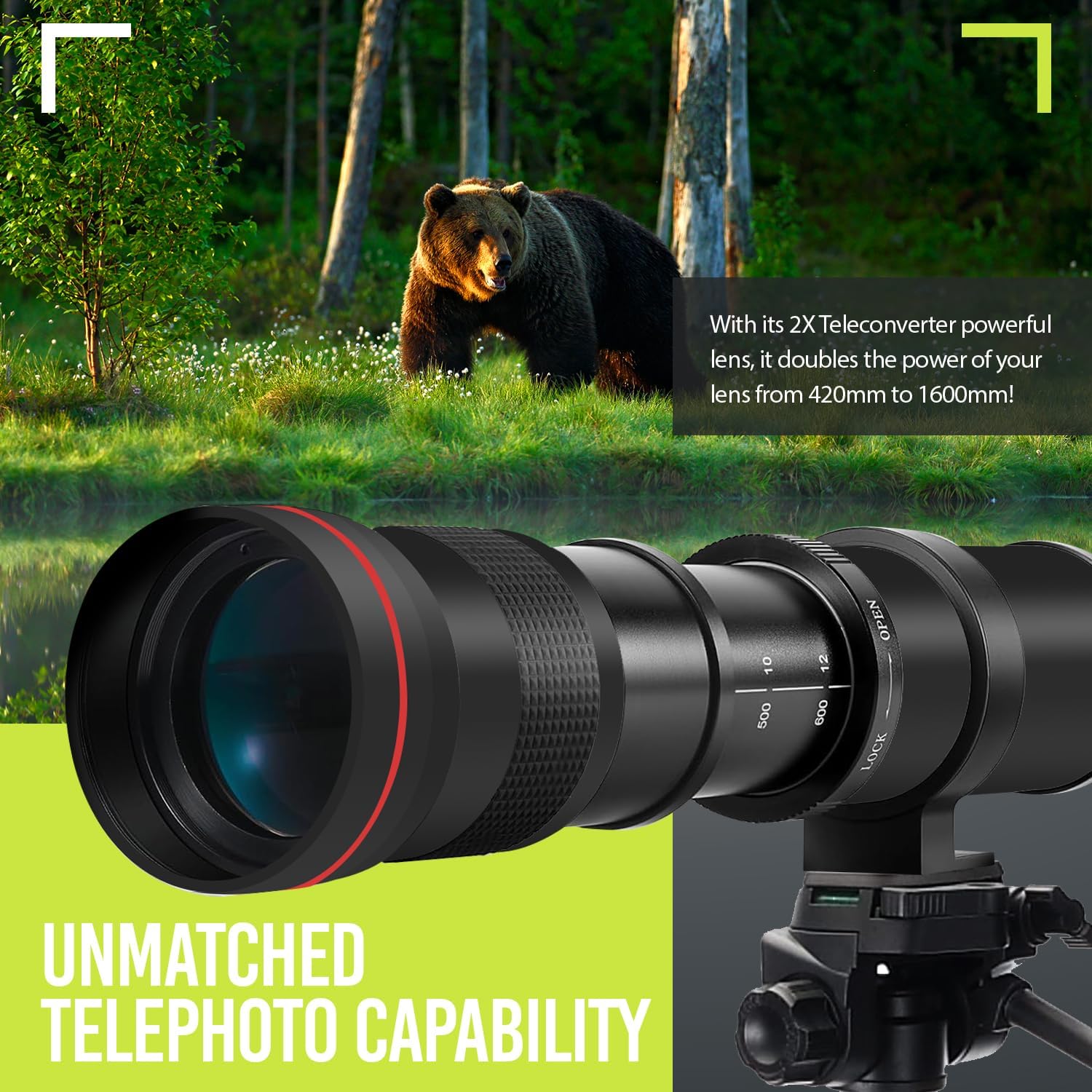 High-Power 420-1600mm f/8.3 HD Manual Telephoto Lens for Nikon D500, D600, D610, D700, D750, D800, D800e, D810, D810a, D850, D3400, D5000, D5100, D5200, D5300, D5500, D5600, D7100, D7200, D7500 DSLR - Image 3
