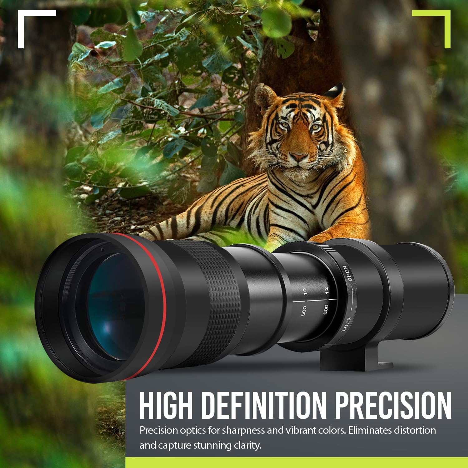High-Power 420-1600mm f/8.3 HD Manual Telephoto Lens for Nikon D500, D600, D610, D700, D750, D800, D800e, D810, D810a, D850, D3400, D5000, D5100, D5200, D5300, D5500, D5600, D7100, D7200, D7500 DSLR - Image 5