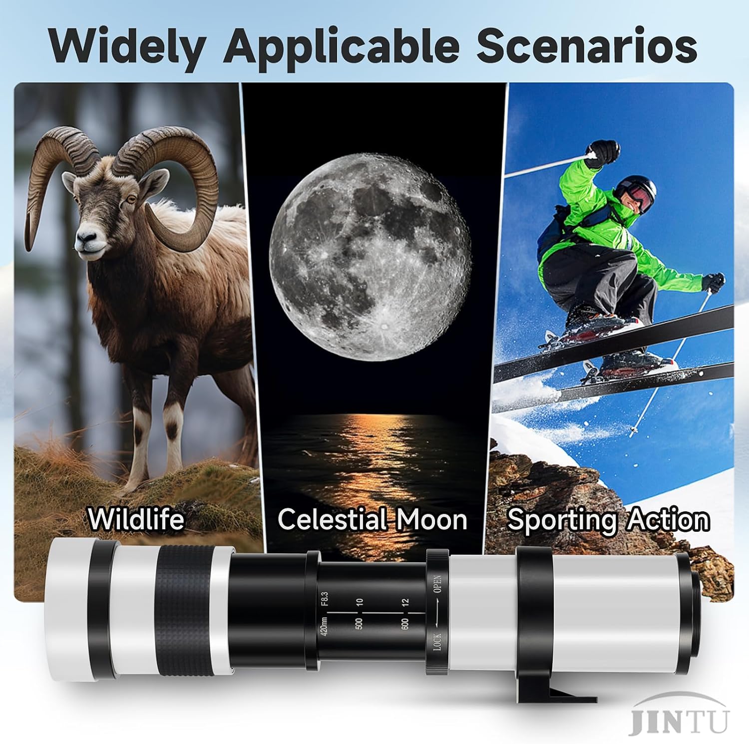 JINTU Telephoto Zoom Lens 420-1600mm f/8.3 Manual SLR Camera Lenses for Nikon D5600 D5500 D3100 D3200 D3300 D3400 D90 D5200 D5300 D7500 D7100 - Image 5