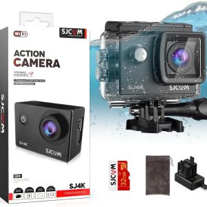 SJCAM SJ4000 Action Camera 4K, 40MP Waterproof Camera Underwater, EIS Stabilization Motorcycle Sport Camera, 170°FOV, 5X Zoom, Dual Batteries, 32G SD Card and Helmet Mount Accessories Kits