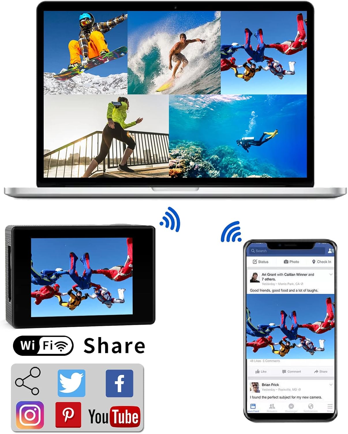 SJCAM SJ4000 Action Camera 4K, 40MP Waterproof Camera Underwater, EIS Stabilization Motorcycle Sport Camera, 170°FOV, 5X Zoom, Dual Batteries, 32G SD Card and Helmet Mount Accessories Kits - Image 7