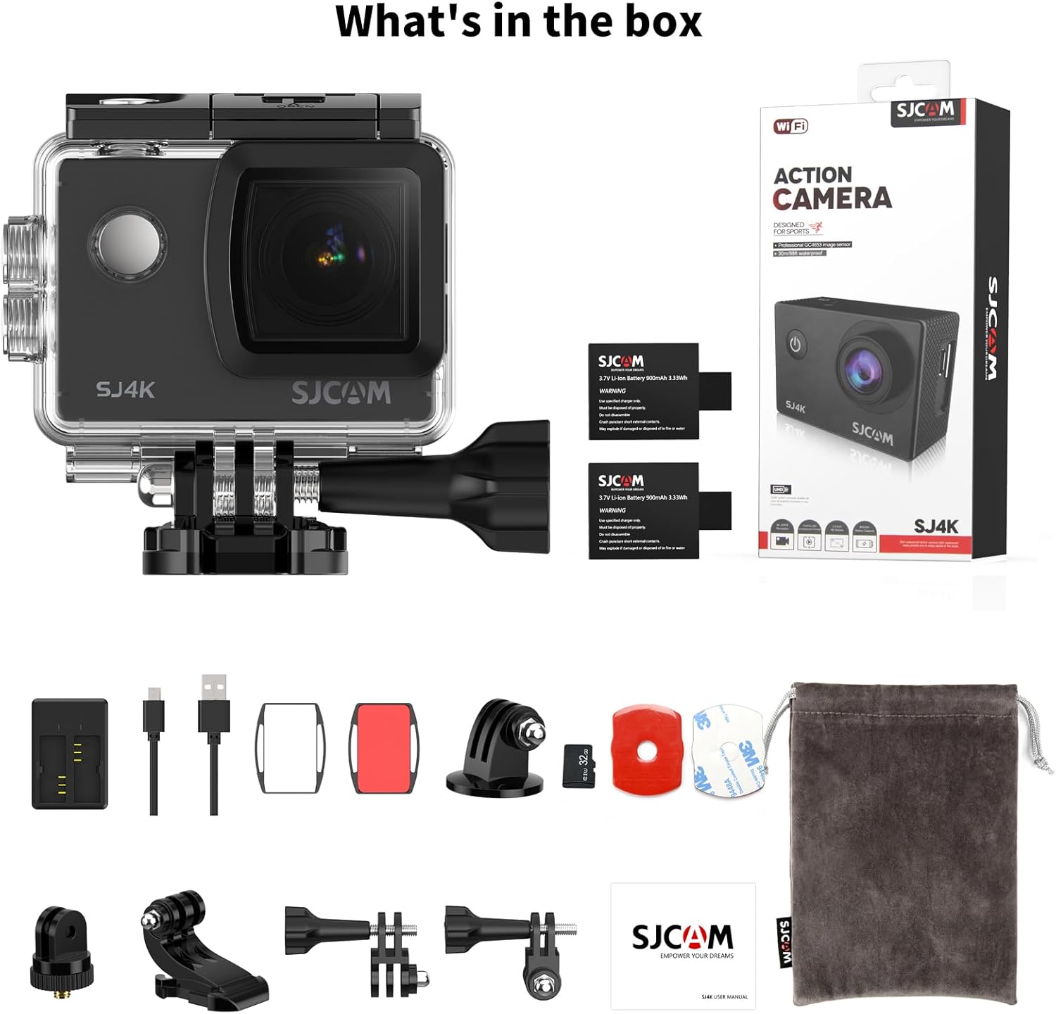 SJCAM SJ4000 Action Camera 4K, 40MP Waterproof Camera Underwater, EIS Stabilization Motorcycle Sport Camera, 170°FOV, 5X Zoom, Dual Batteries, 32G SD Card and Helmet Mount Accessories Kits - Image 9